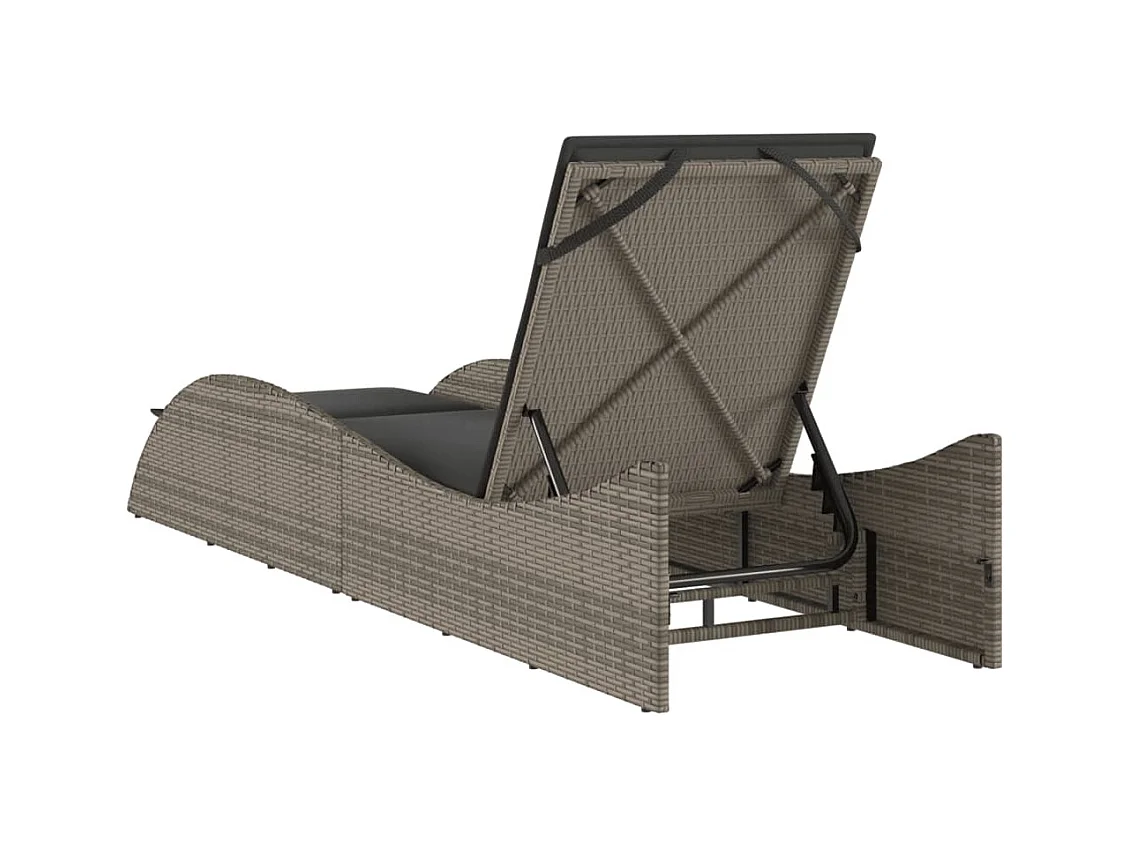 Chaise longue avec coussin gris 60x205x73 cm résine tressée