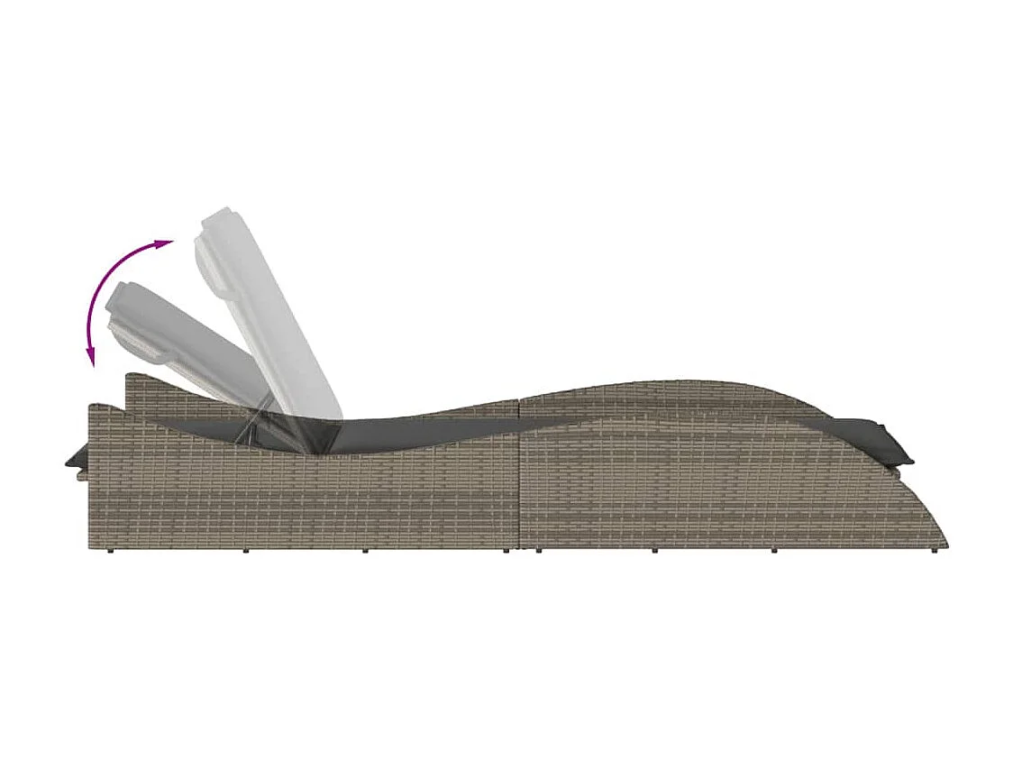 Chaise longue avec coussin gris 60x205x73 cm résine tressée