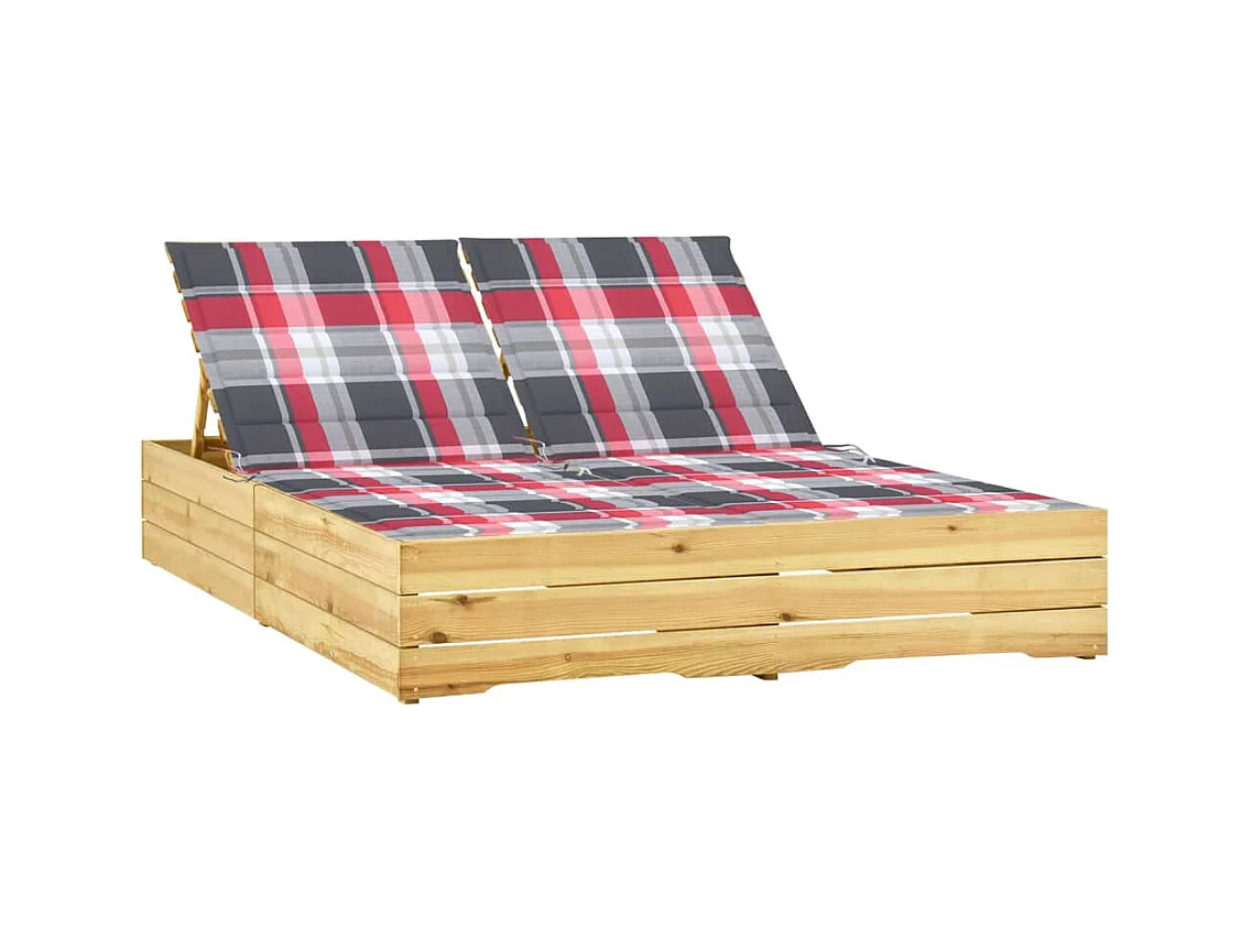 Chaise longue double avec coussins Bois de pin imprégné