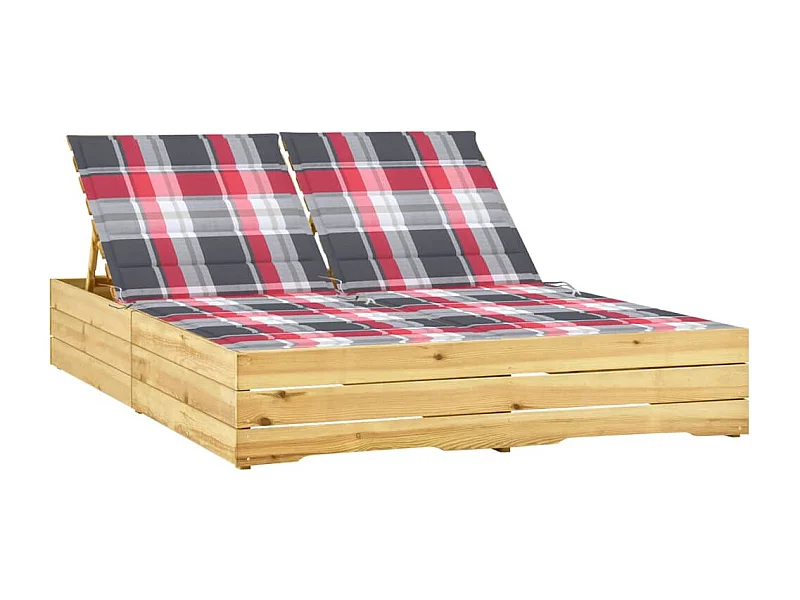 Chaise longue double avec coussins Bois de pin imprégné