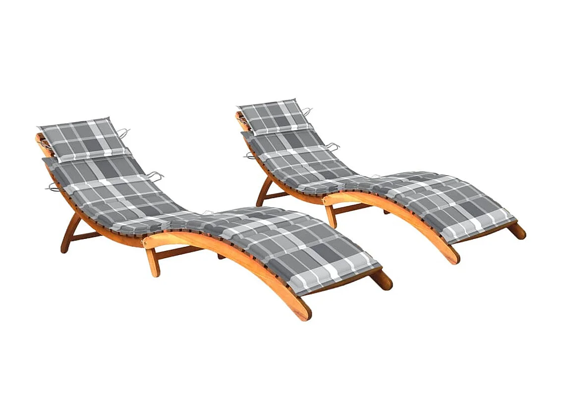 Chaises longues lot de 2 avec coussins Bois d'acacia solide