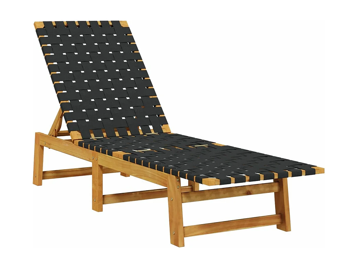 Chaises longues avec table noir bois d'acacia solide et tissu