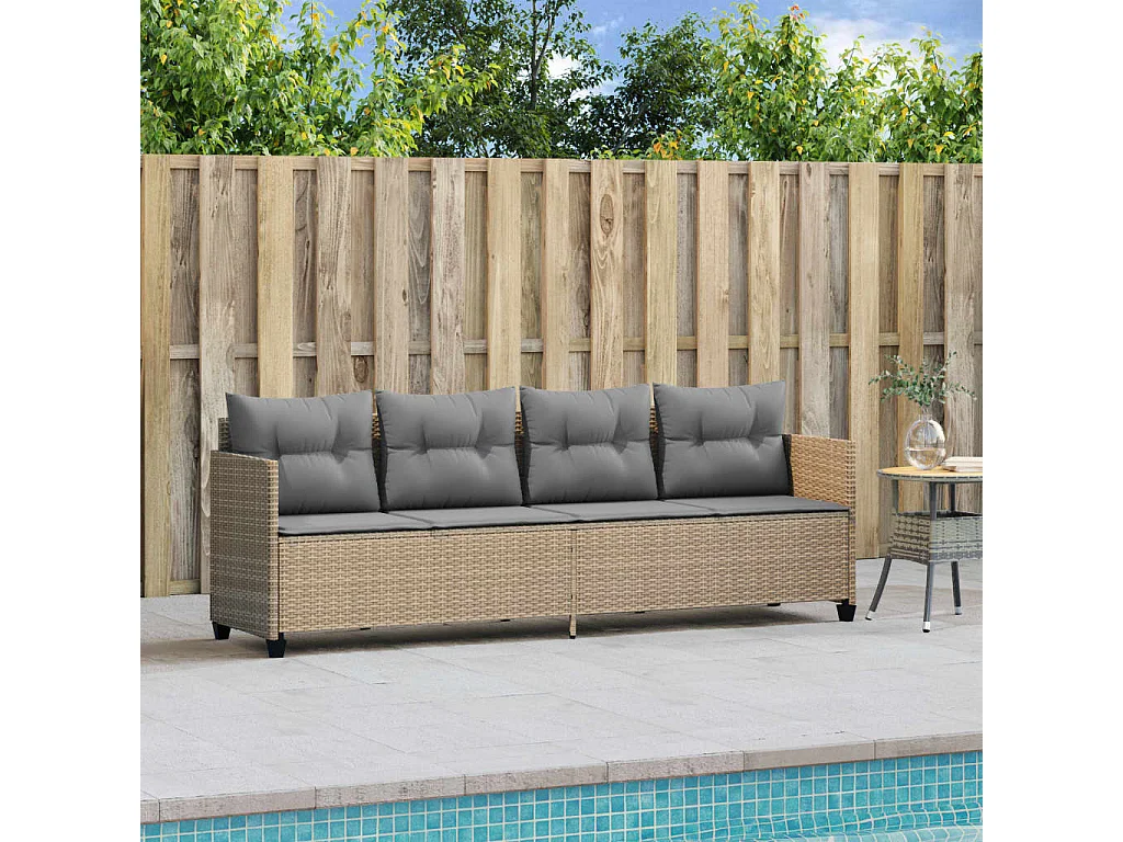 Chaise longue avec coussins beige résine tressée