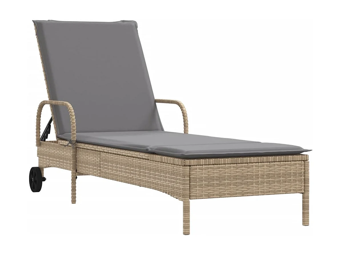 Set di 2 sedie a sdraio con cuscini in resina intrecciata beige