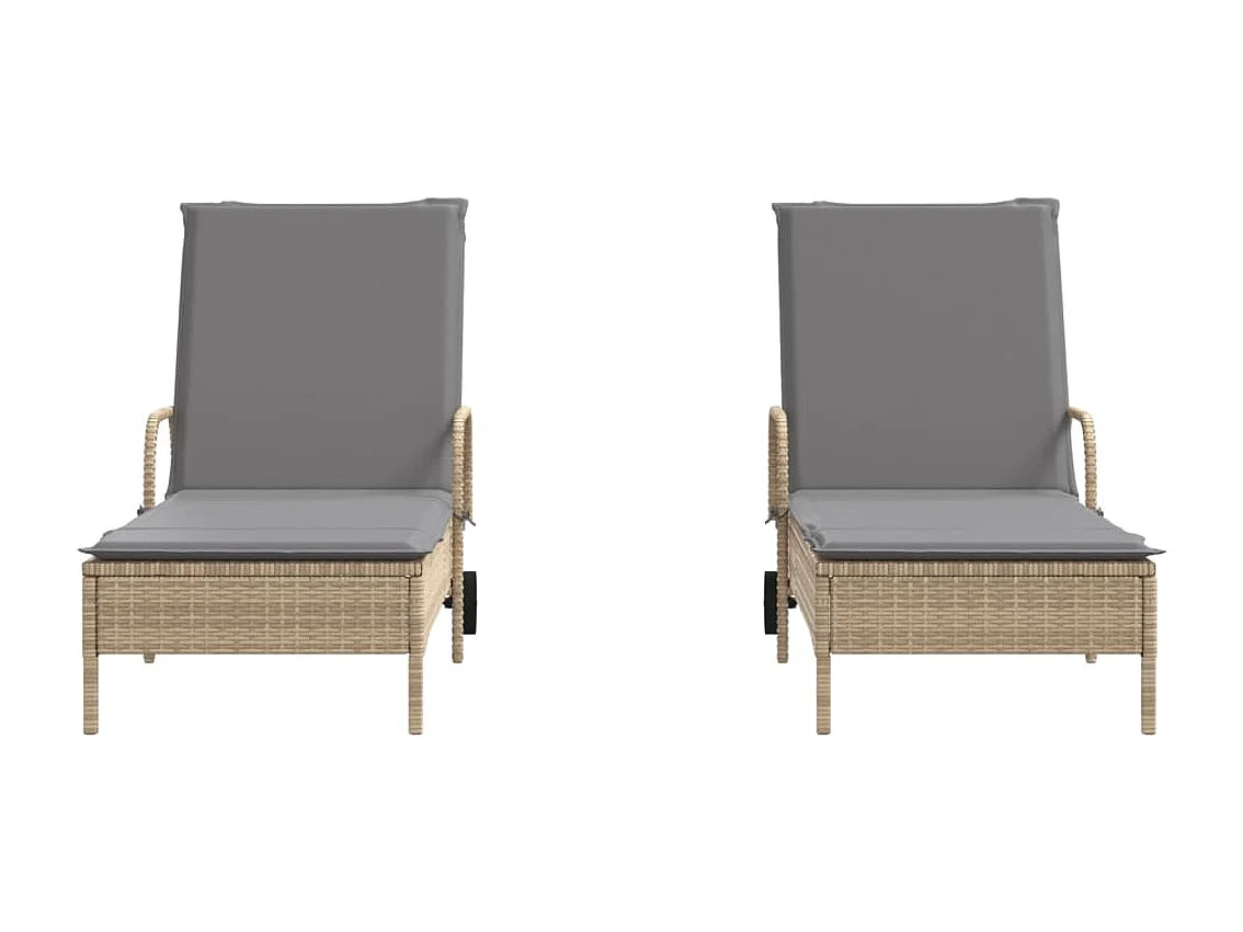 Set di 2 sedie a sdraio con cuscini in resina intrecciata beige