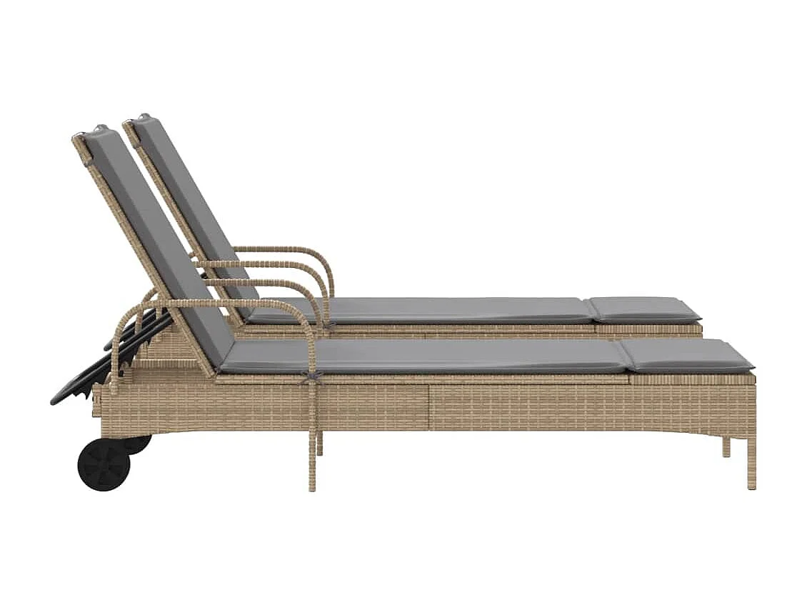 Chaises longues avec coussins lot de 2 beige résine tressée