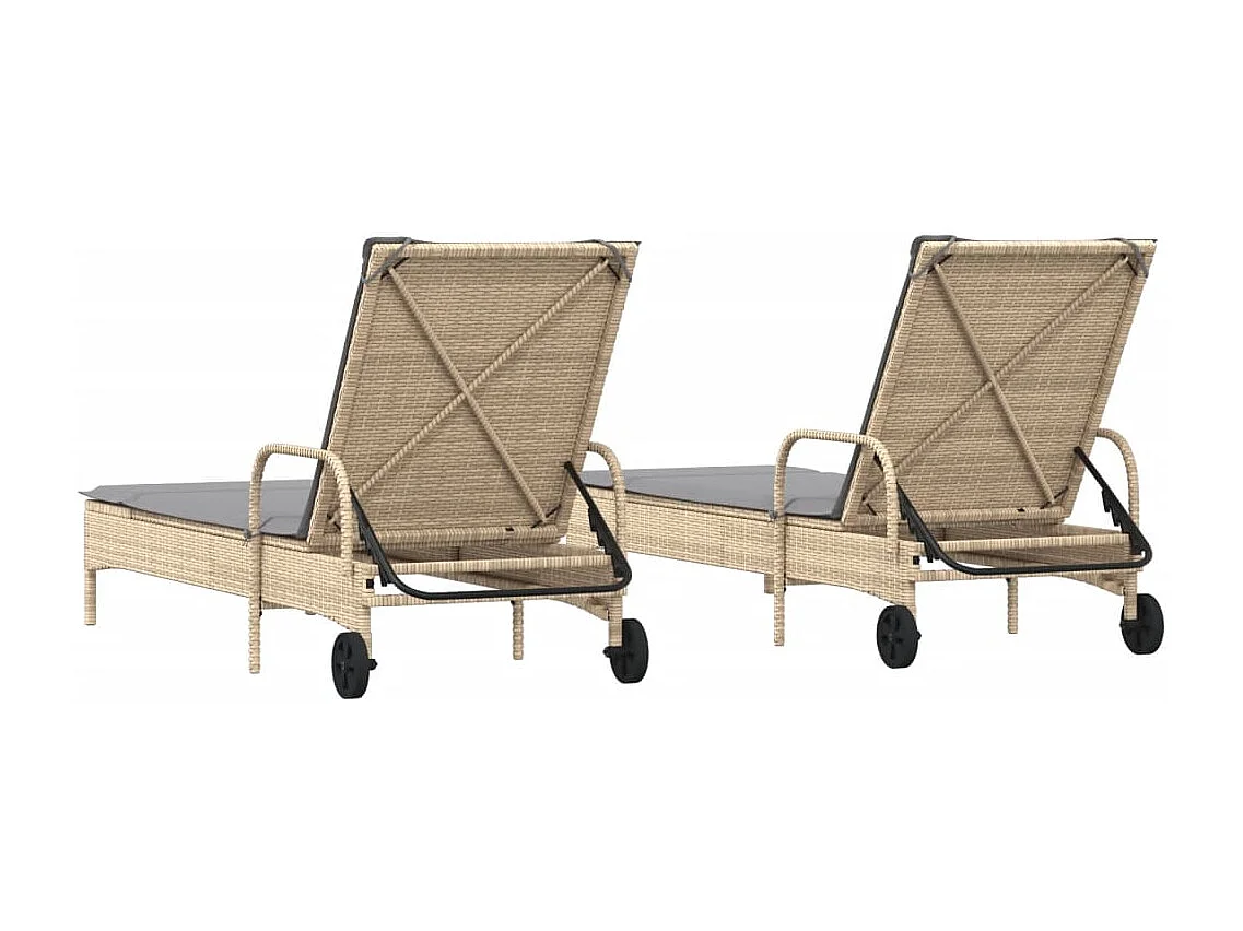 Chaises longues avec coussins lot de 2 beige résine tressée