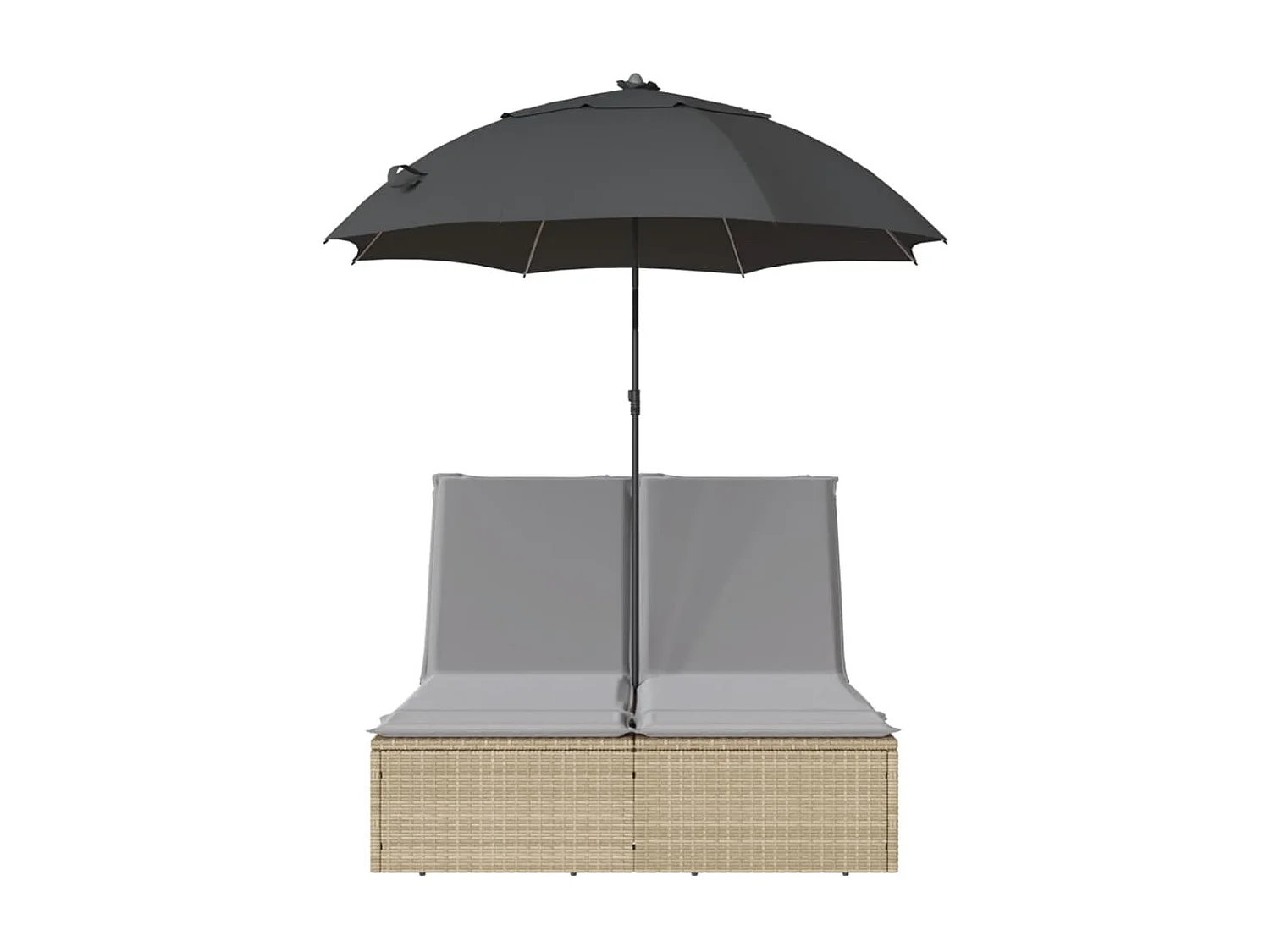 Chaise longue double avec coussins et parasol beige poly rotin