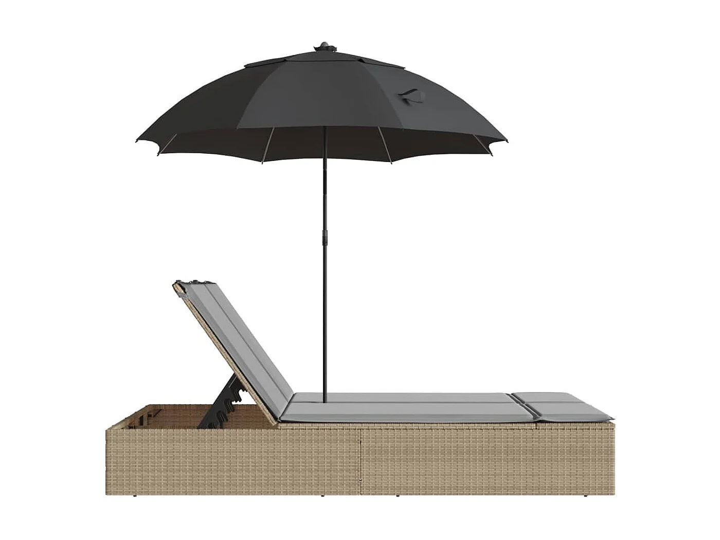 Chaise longue double avec coussins et parasol beige poly rotin