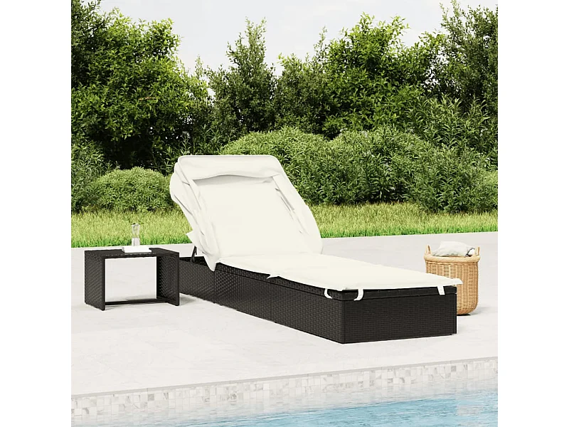 Tumbona con techo plegable negro 213x63x97 cm resina tejida