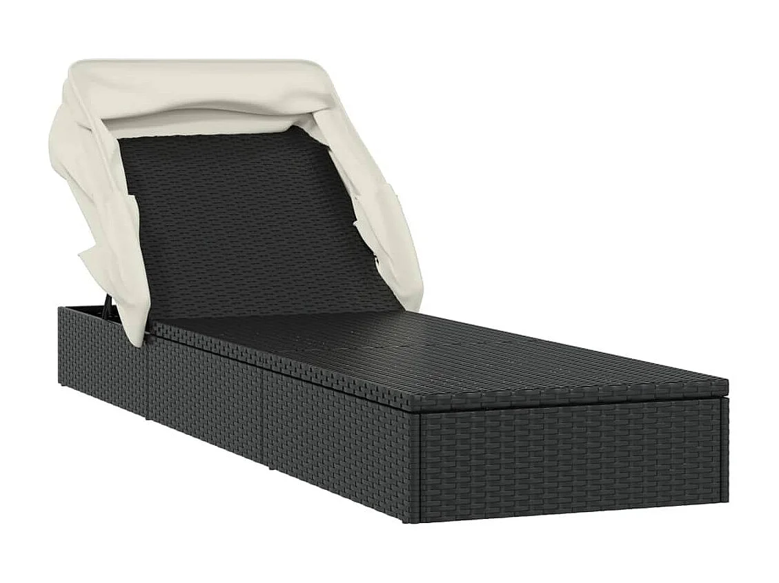 Espreguiçadeira com teto dobrável preto 213x63x97 cm resina tecida