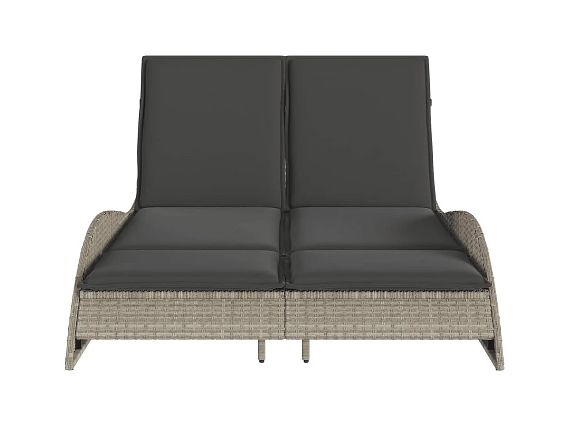 Chaise longue avec coussins gris clair 114x205x73 cm poly rotin