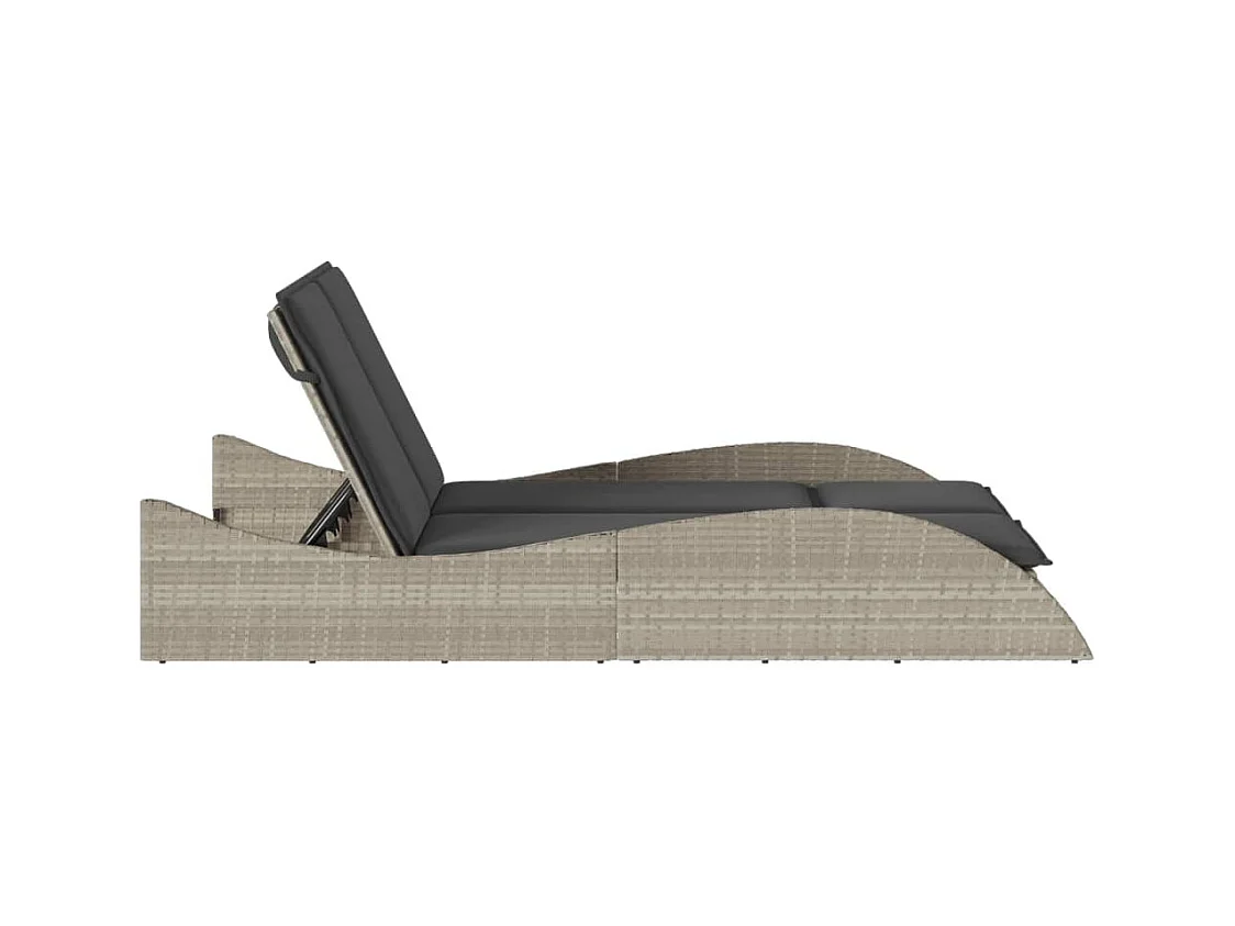 Chaise longue avec coussins gris clair 114x205x73 cm poly rotin