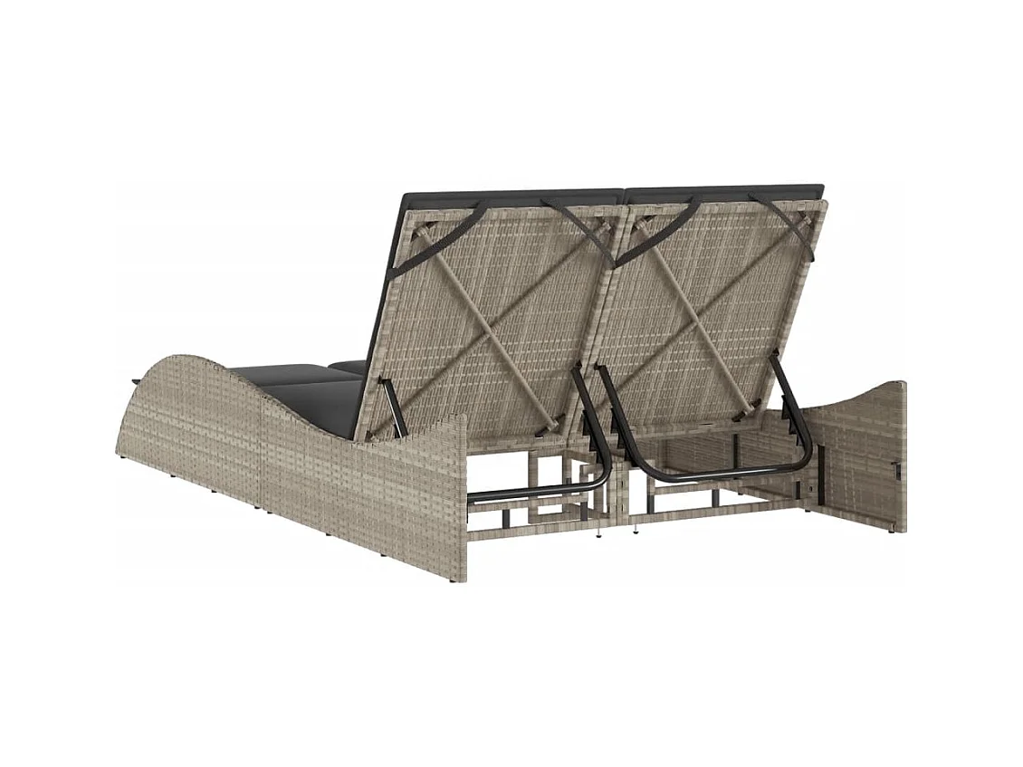 Chaise longue avec coussins gris clair 114x205x73 cm poly rotin