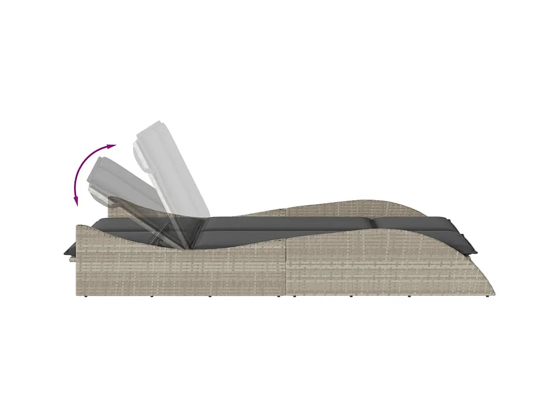 Chaise longue avec coussins gris clair 114x205x73 cm poly rotin