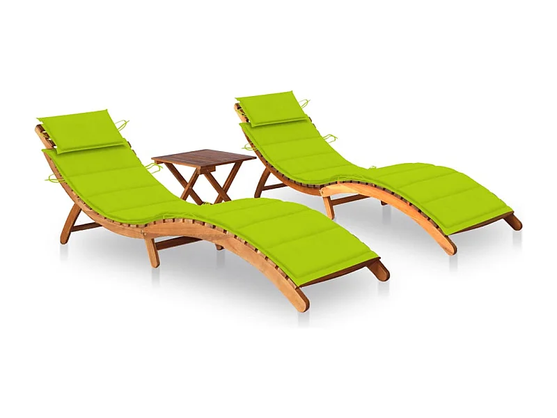 Liegestühle 2er-Set mit Tisch und Kissen aus massiver Akazie