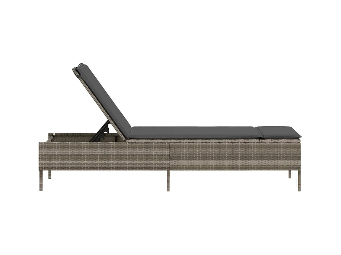 Chaise longue avec coussin gris résine tressée