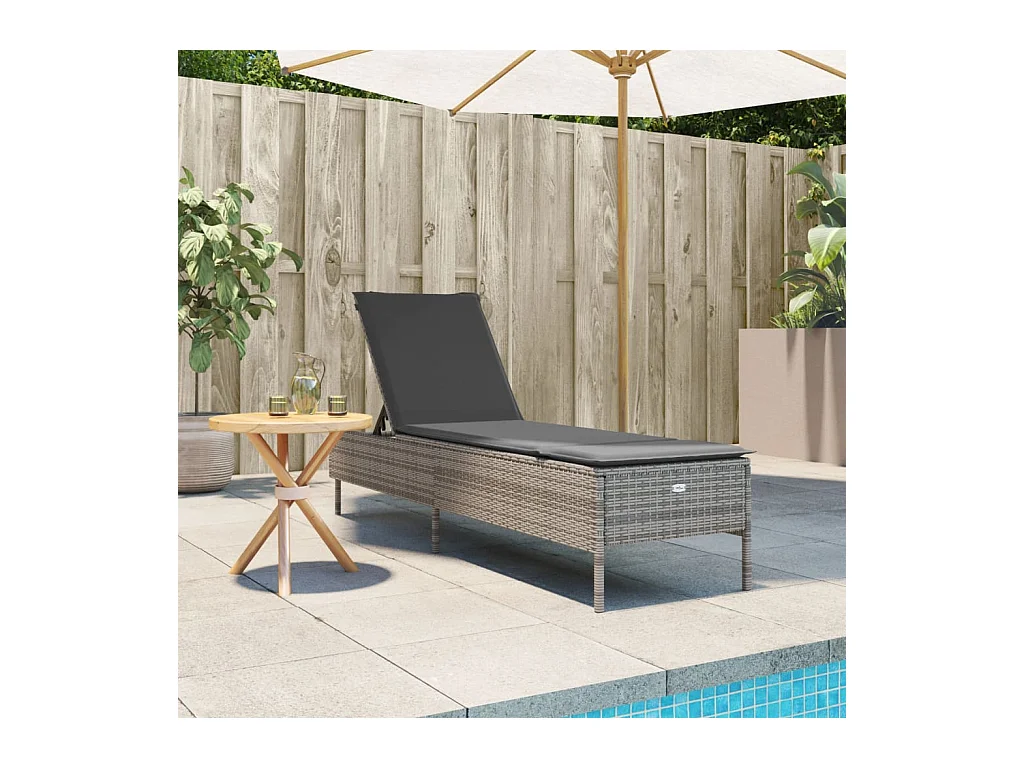 Chaise longue avec coussin gris résine tressée