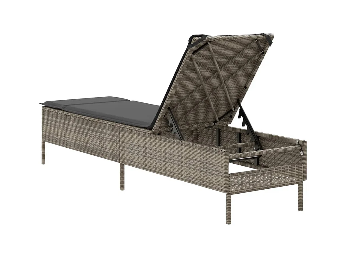 Chaise longue avec coussin gris résine tressée