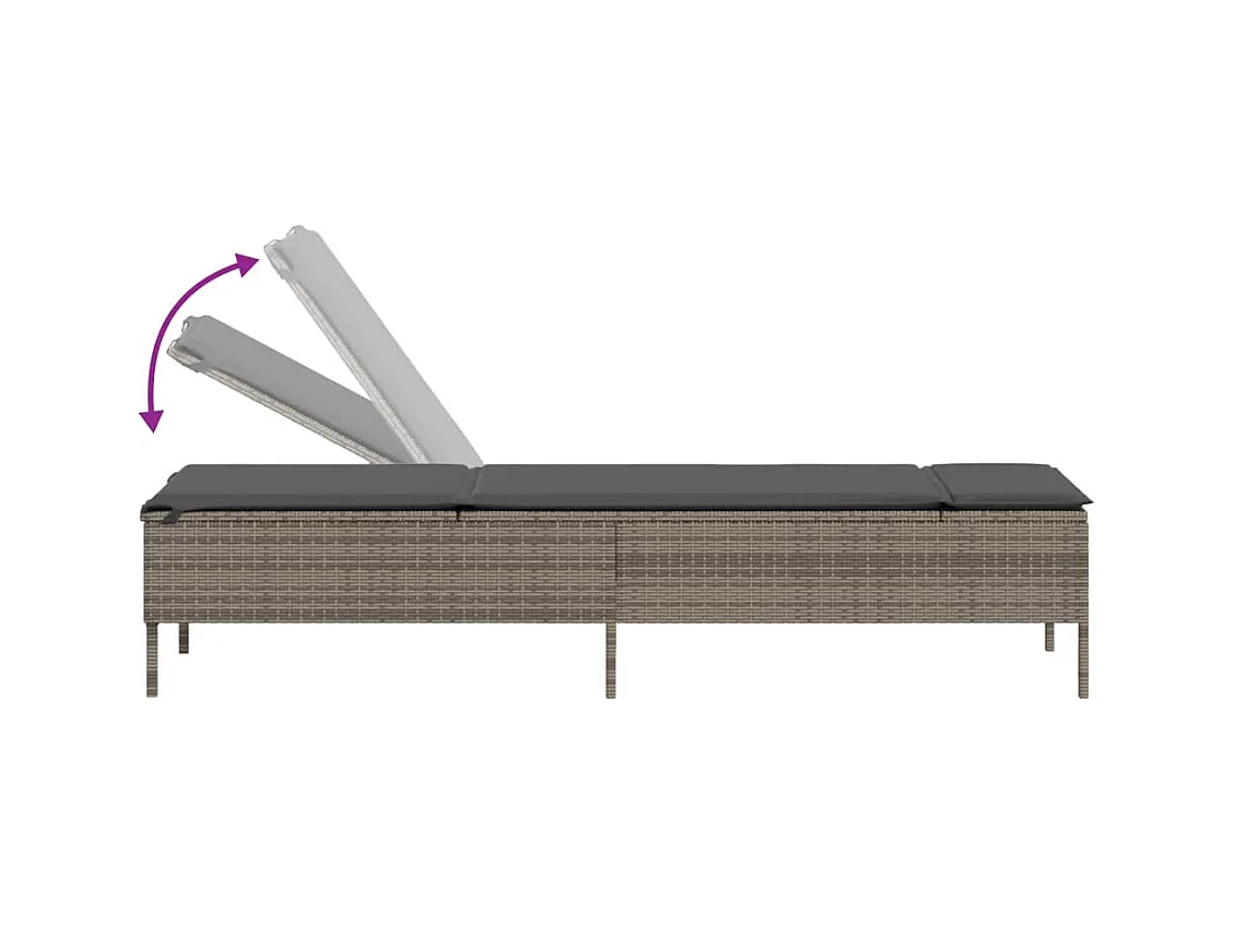 Chaise longue avec coussin gris résine tressée