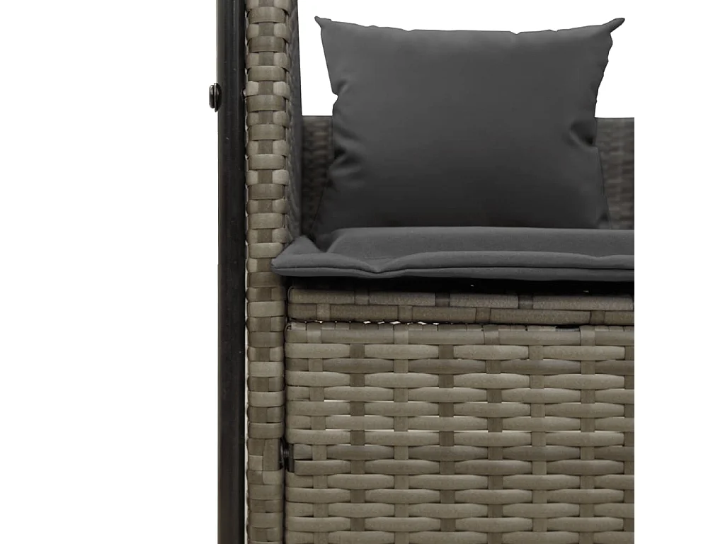 Chaise longue double avec toit et rideaux gris résine tressée