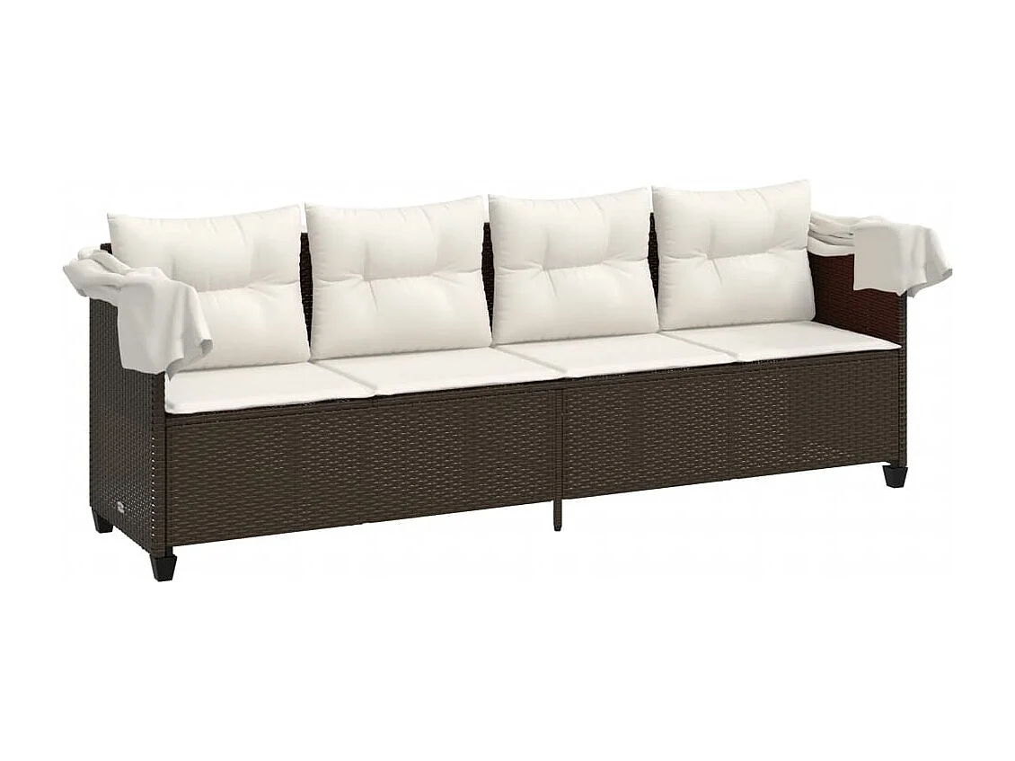 Chaise longue avec auvent et coussins marron résine tressée