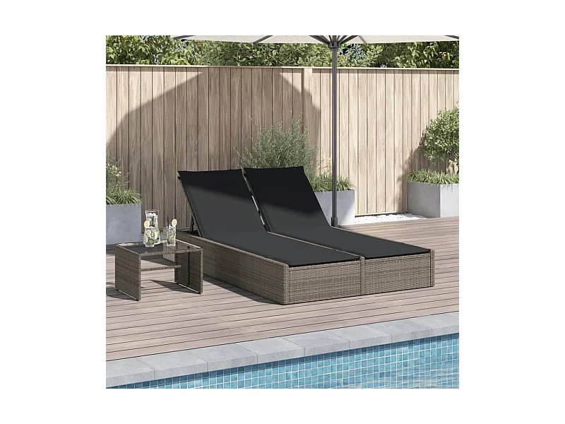 Poltrona lounge doppia con cuscini in resina intrecciata grigia