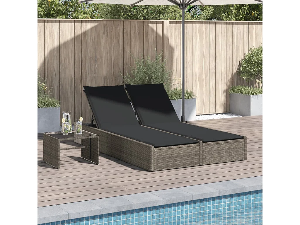 Chaise longue double avec coussins gris résine tressée