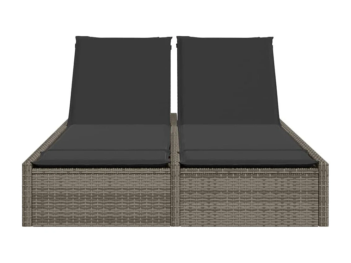 Chaise longue double avec coussins gris résine tressée