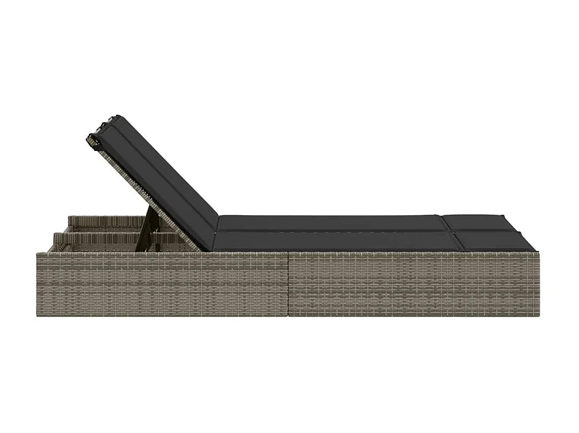 Chaise longue double avec coussins gris résine tressée