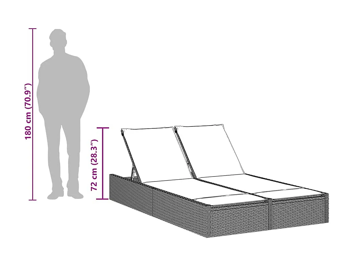 Chaise longue double avec coussins gris résine tressée