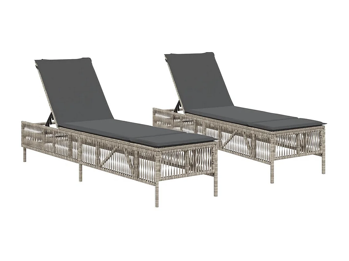 Juego de 2 tumbonas con cojines de resina tejida gris.