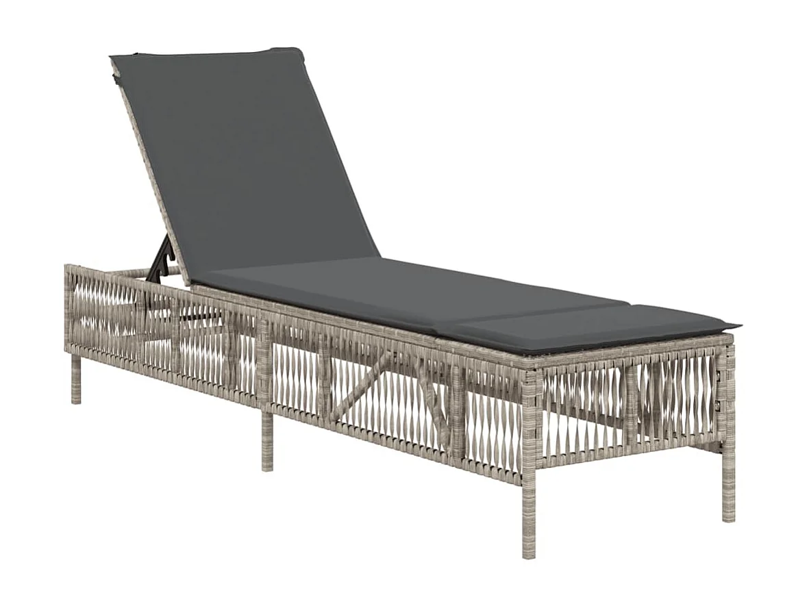 Juego de 2 tumbonas con cojines de resina tejida gris.