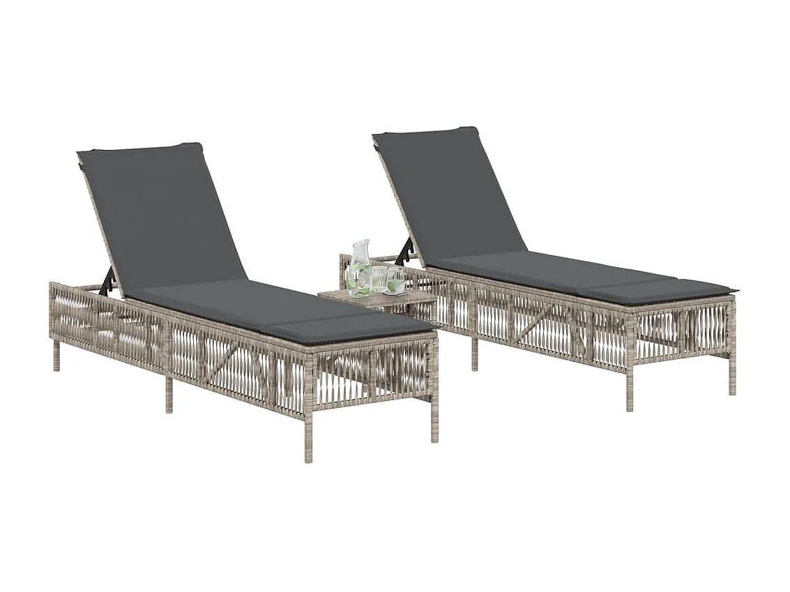 Conjunto de 2 espreguiçadeiras com almofadas em resina tecida cinza