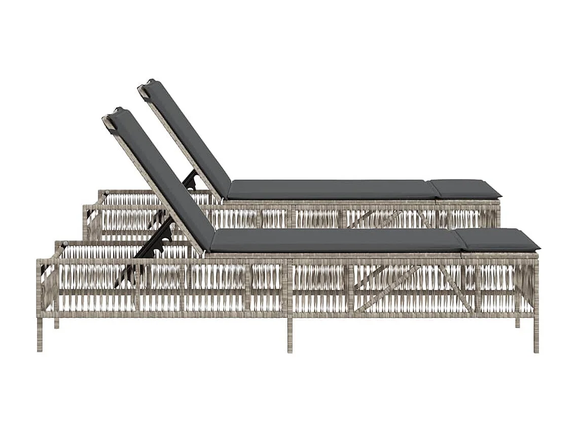 Conjunto de 2 espreguiçadeiras com almofadas em resina tecida cinza