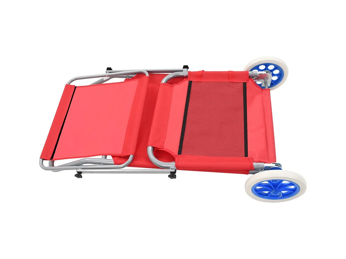 Chaise longue pliable avec auvent et roues Acier Rouge