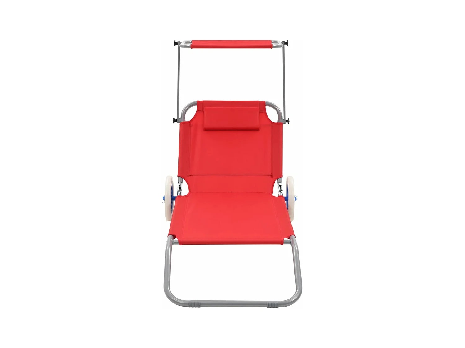 Chaise longue pliable avec auvent et roues Acier Rouge