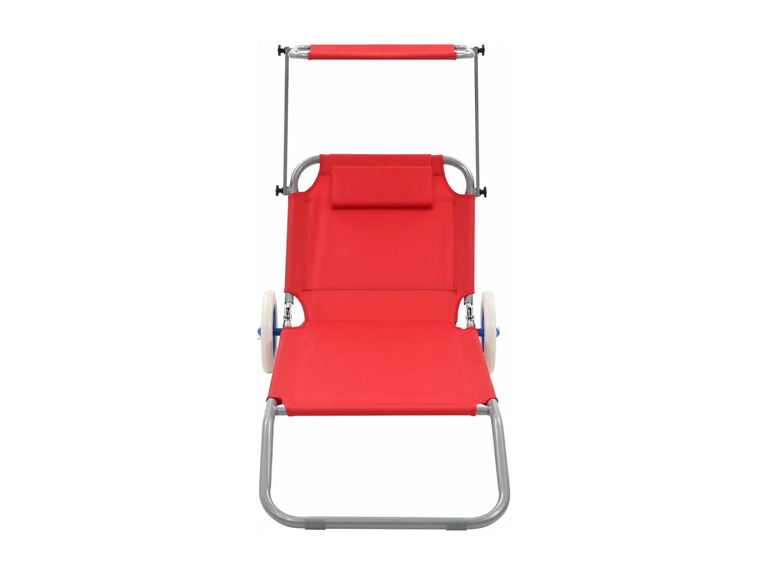Chaise longue pliable avec auvent et roues Acier Rouge