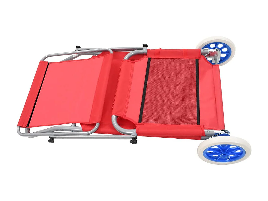 Chaise longue pliable avec auvent et roues Acier Rouge