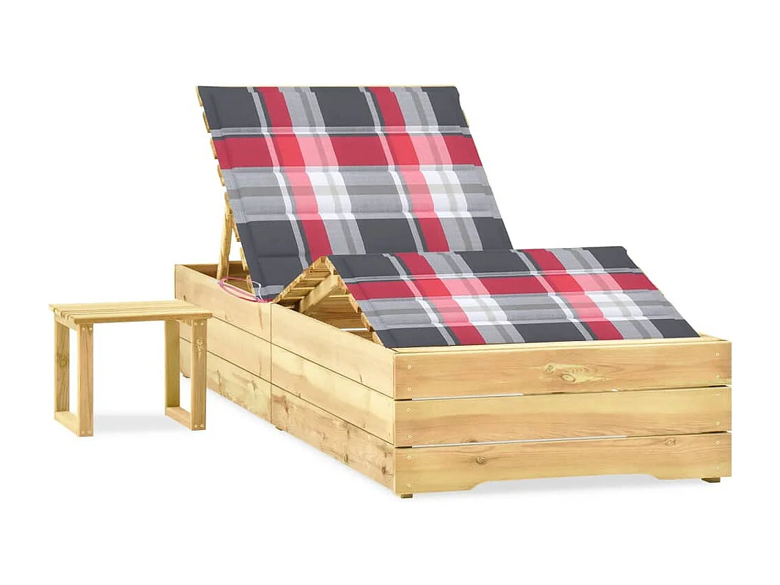 Chaise longue de jardin avec table et coussin Pin imprégné