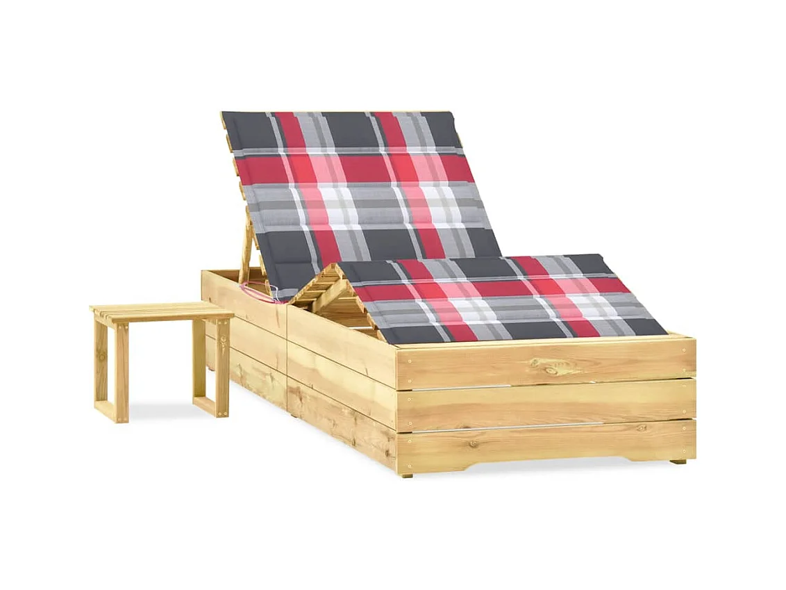 Chaise longue de jardin avec table et coussin Pin imprégné