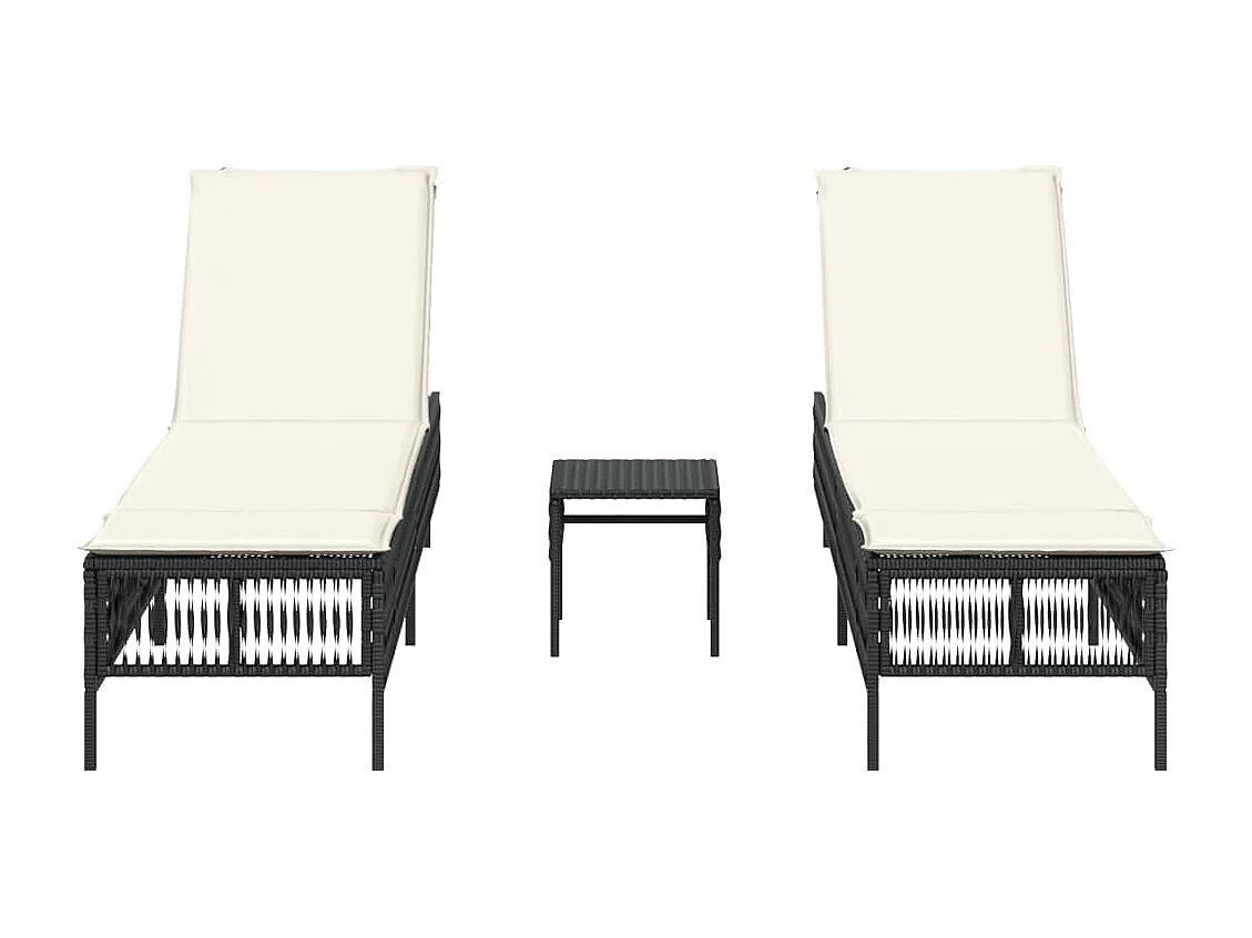 Set di 2 sedie a sdraio con tavolo in resina intrecciata nera