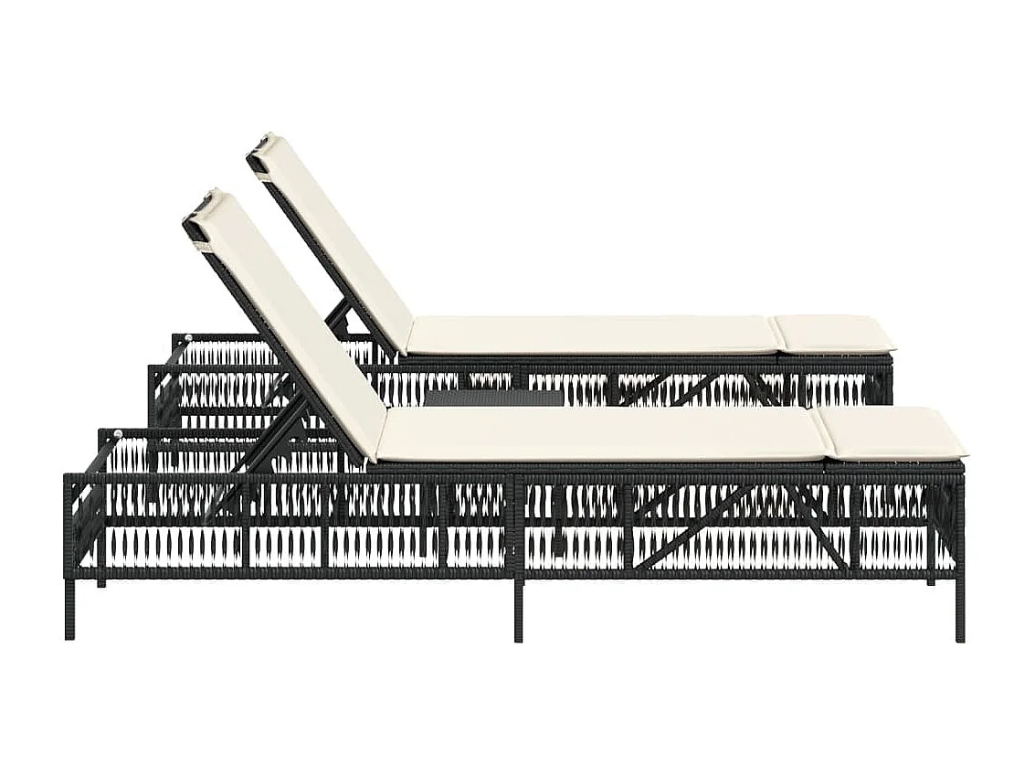 Chaises longues lot de 2 avec table noir résine tressée