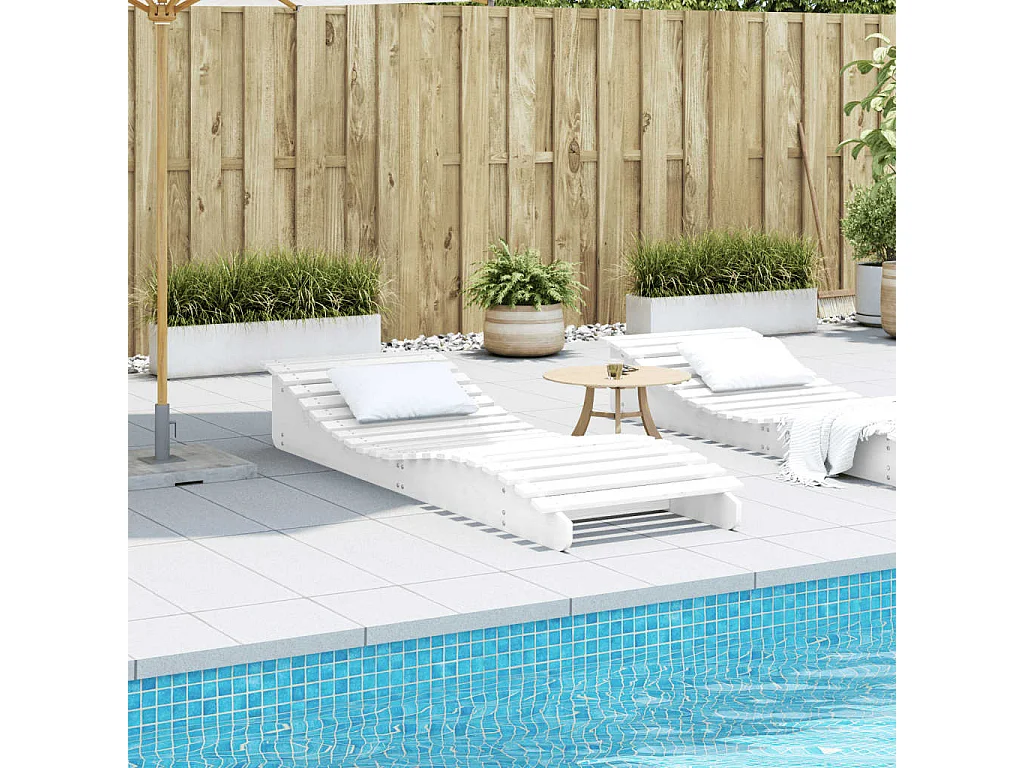 Poltrona lounge bianca 205x70x31,5 cm in legno di pino massiccio