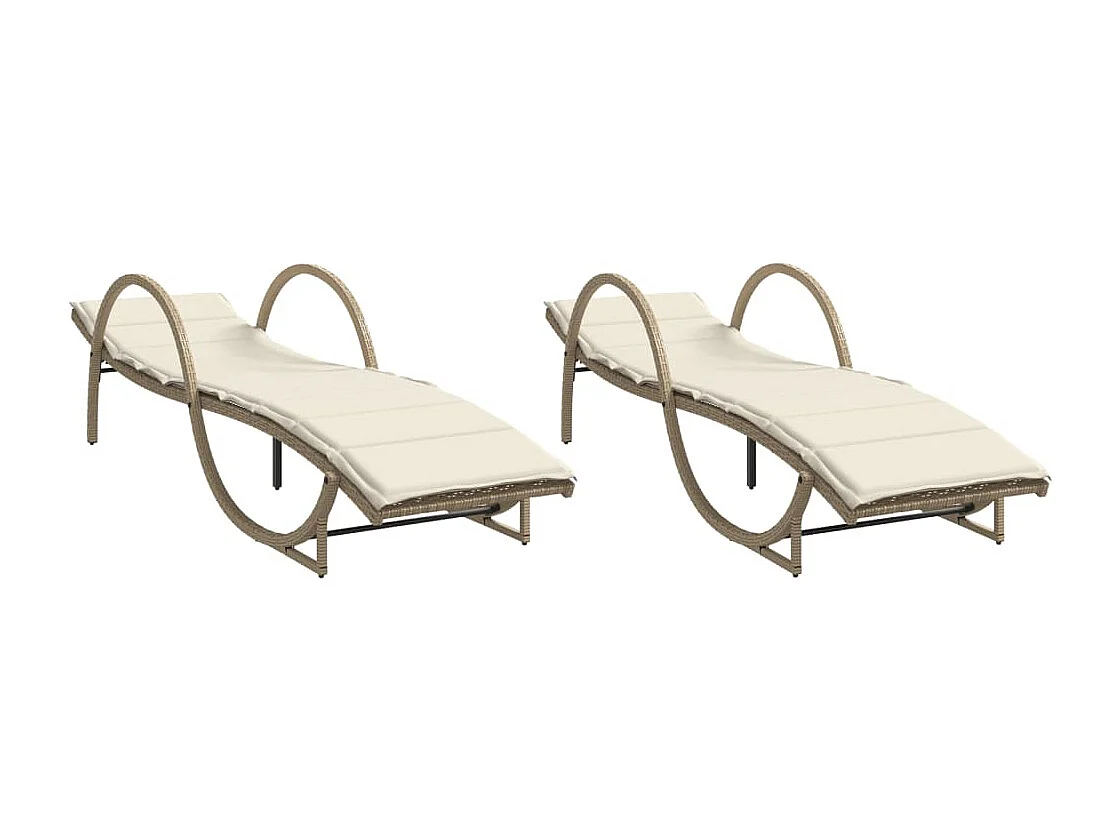 Chaises longues lot de 2 avec coussins beige résine tressée