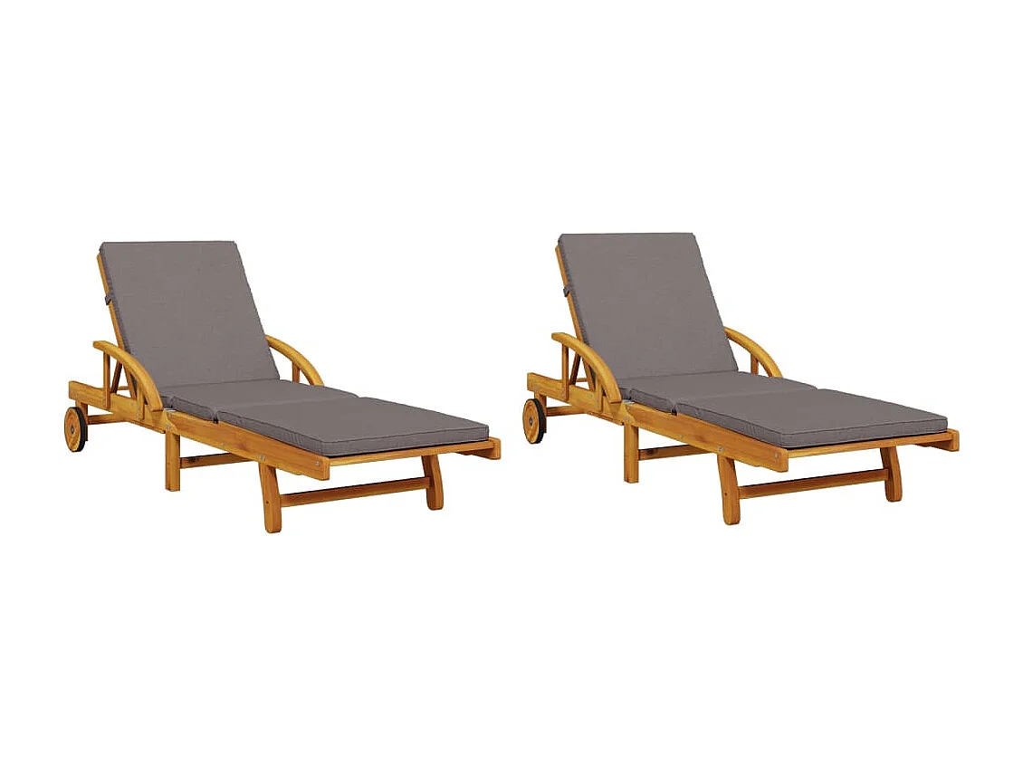 Chaises longues lot de 2 avec coussins 200x68x83 cm bois acacia