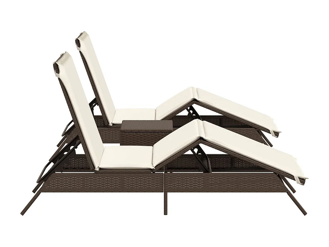 Chaises longues lot de 2 avec table marron résine tressée
