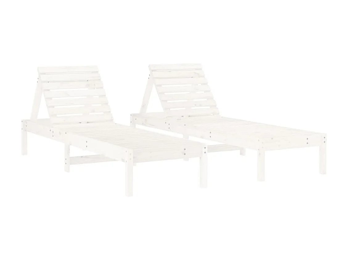 Set di 2 sedie a sdraio con tavolo bianco in legno massello di pino