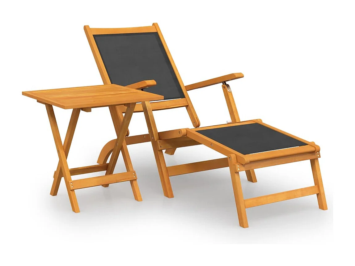 Chaise longue d'extérieur avec table Acacia massif et textilène