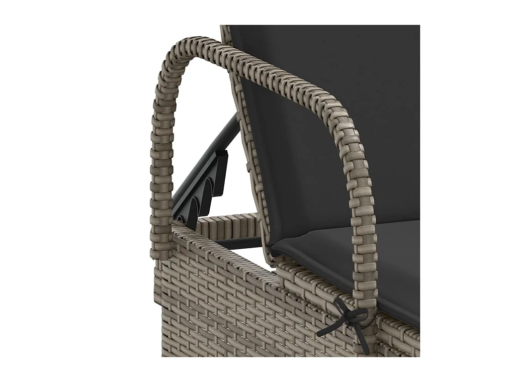 Chaise longue avec roues et coussin gris résine tressée